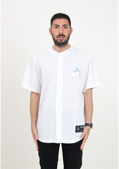 Camicia da uomo bianca con bordi celeste Dodgers holographic franc Fanatics | 007N-08KK-LD-R8LWHITE/SALTWATER SLIDE